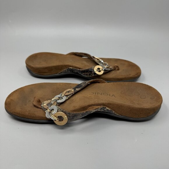 VIONIC 344 Lola Snakeskin Metallic Wedge Heel Thong Sandal Size 7 - Picture 2 of 8